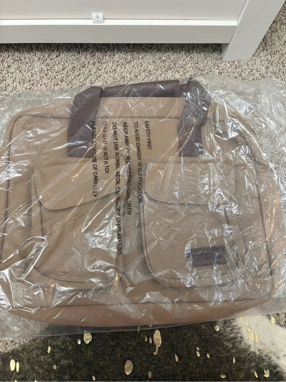 Bella Russo- Canvas Utility Briefcase Tote in Khaki Brown
